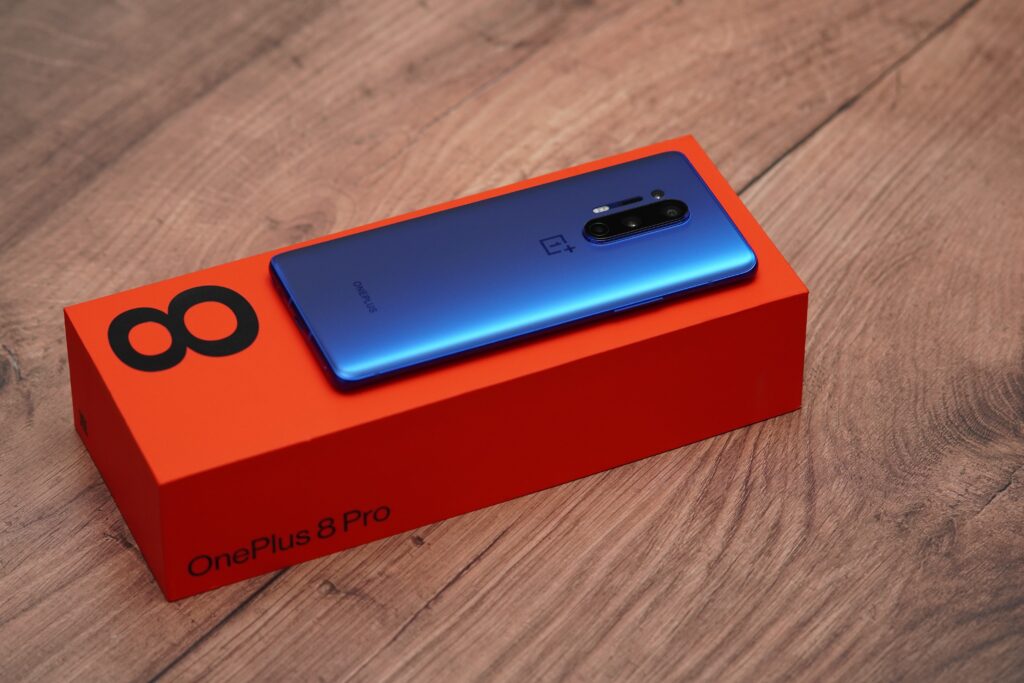 OnePlus 8 Pro on its package box
